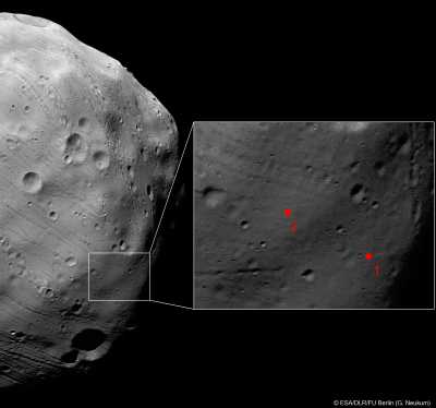 Vorgeschlagene Landeregionen und -stellen der Mission Phobos-Grunt