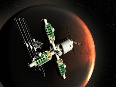 Darstellung eines Bioreaktors in der Umlaufbahn des Mars